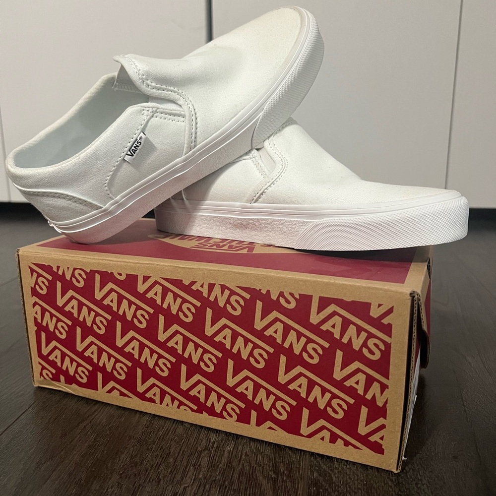 Vans Classic White Canvas Slip-Ons